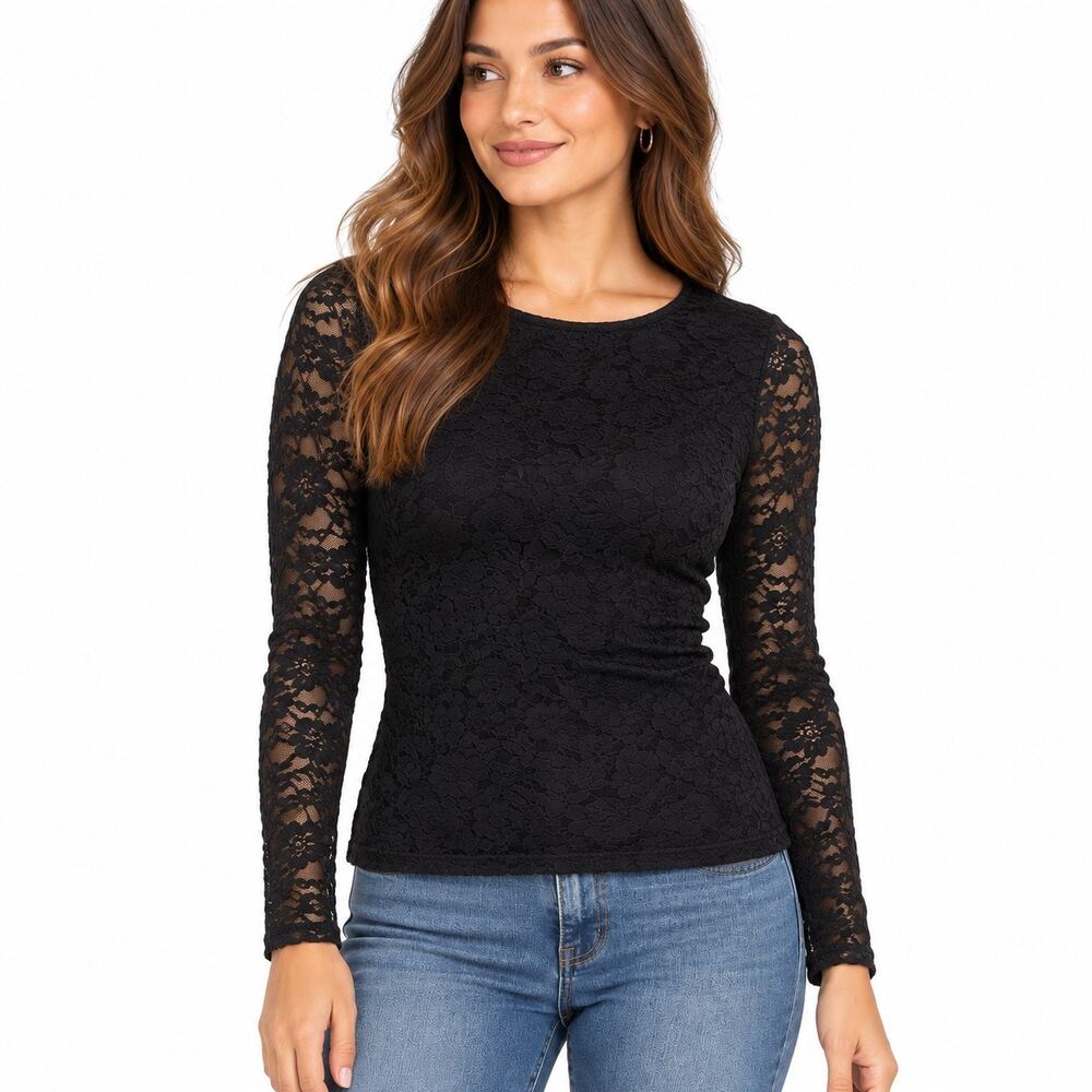 Banana Republic Lace black Long Sleeve fitted top women S
